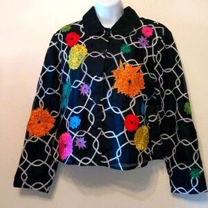 ANAGE Silk Jacket Embroidery Beading Sparkle Black Lined India Size Small